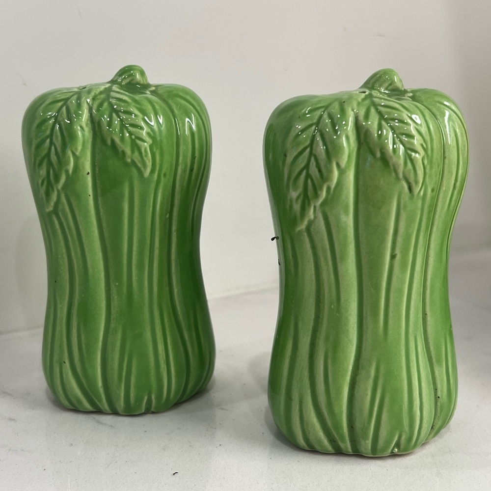 Green Celery Vegetable Ceramic Salt and Pepper Shakers Made in Japan